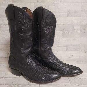 Cowtown Western Black Caiman Tail Exotic Leather Overlay Cowboy Boots Men's 11 D